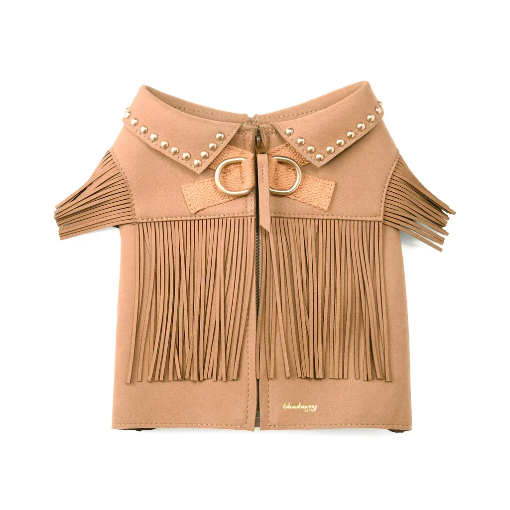 Western Fringed Style Harness Jacket in Tan - Image 2
