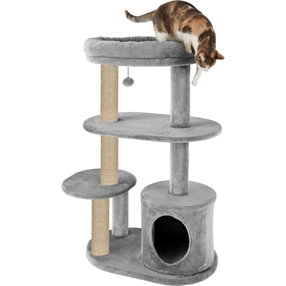 Furrlovers Multi Level Plush Cat Tree with Condo & Sisal Scratching Posts (Grey)