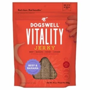 DOGSWELL Vitality Beef & Banana Jerky Soft and Chewy Dog Treats - 10 oz Bag