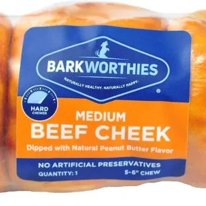 Barkworthies 5 Dog Bone - 6” Medium Beef Cheek Dipped with Peanut Butter Flavor - 18 ct Case - Case of 1