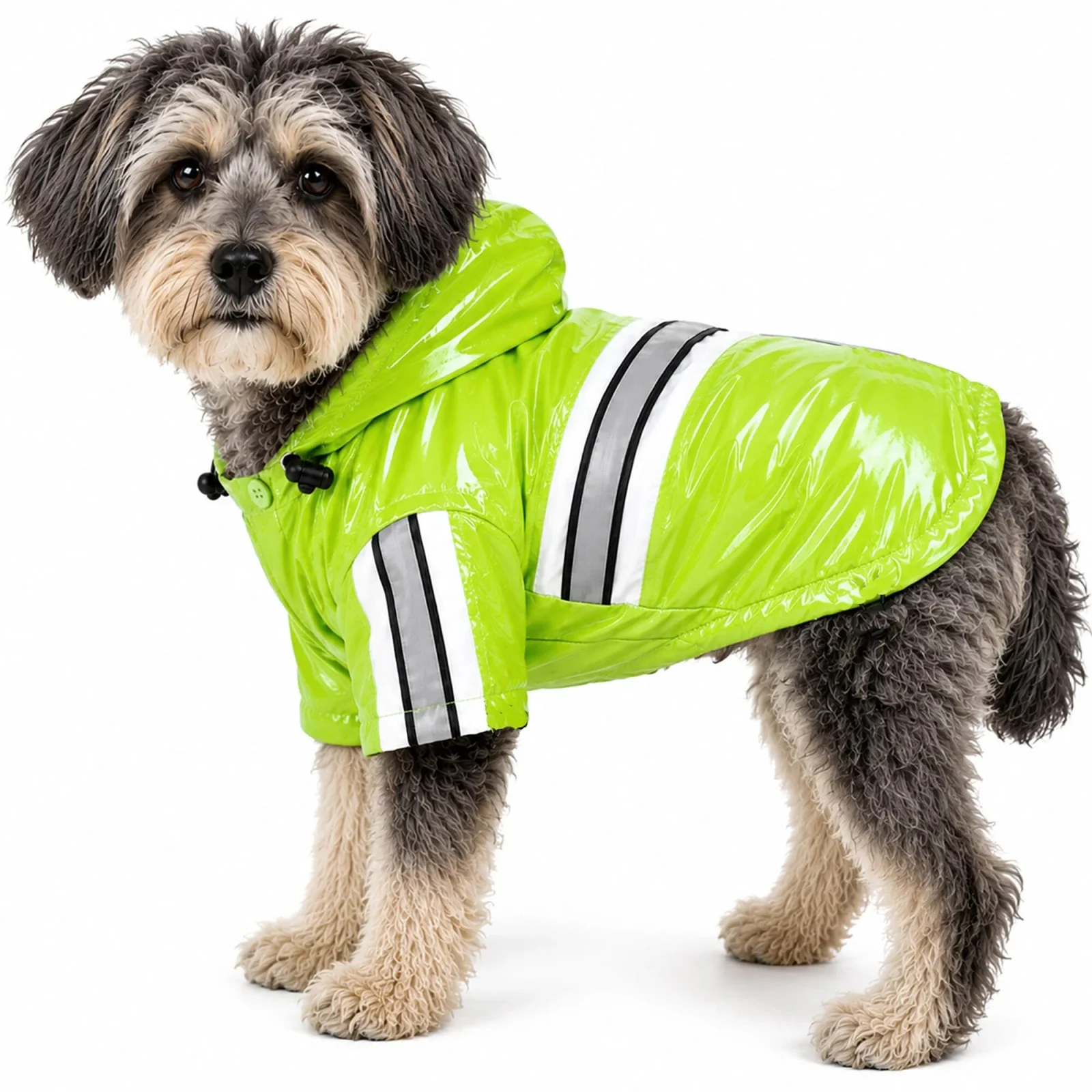 Pet Life ® 'Reflecta-Glow' Reflective Waterproof Adjustable Dog Raincoat Jacket w/ Removable Hood