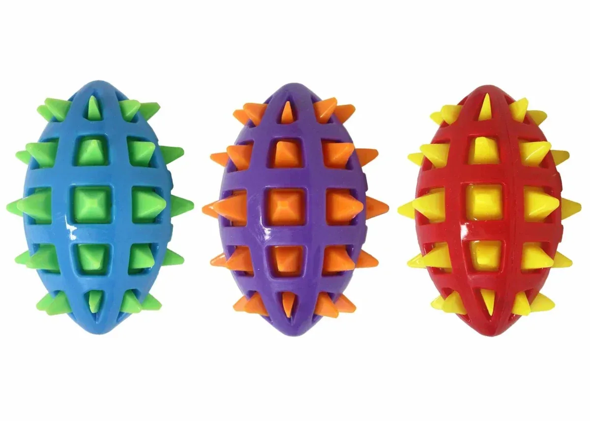 Multipet Spike TPR Football Dog Chew Toy Assorted 5 in - Image 2