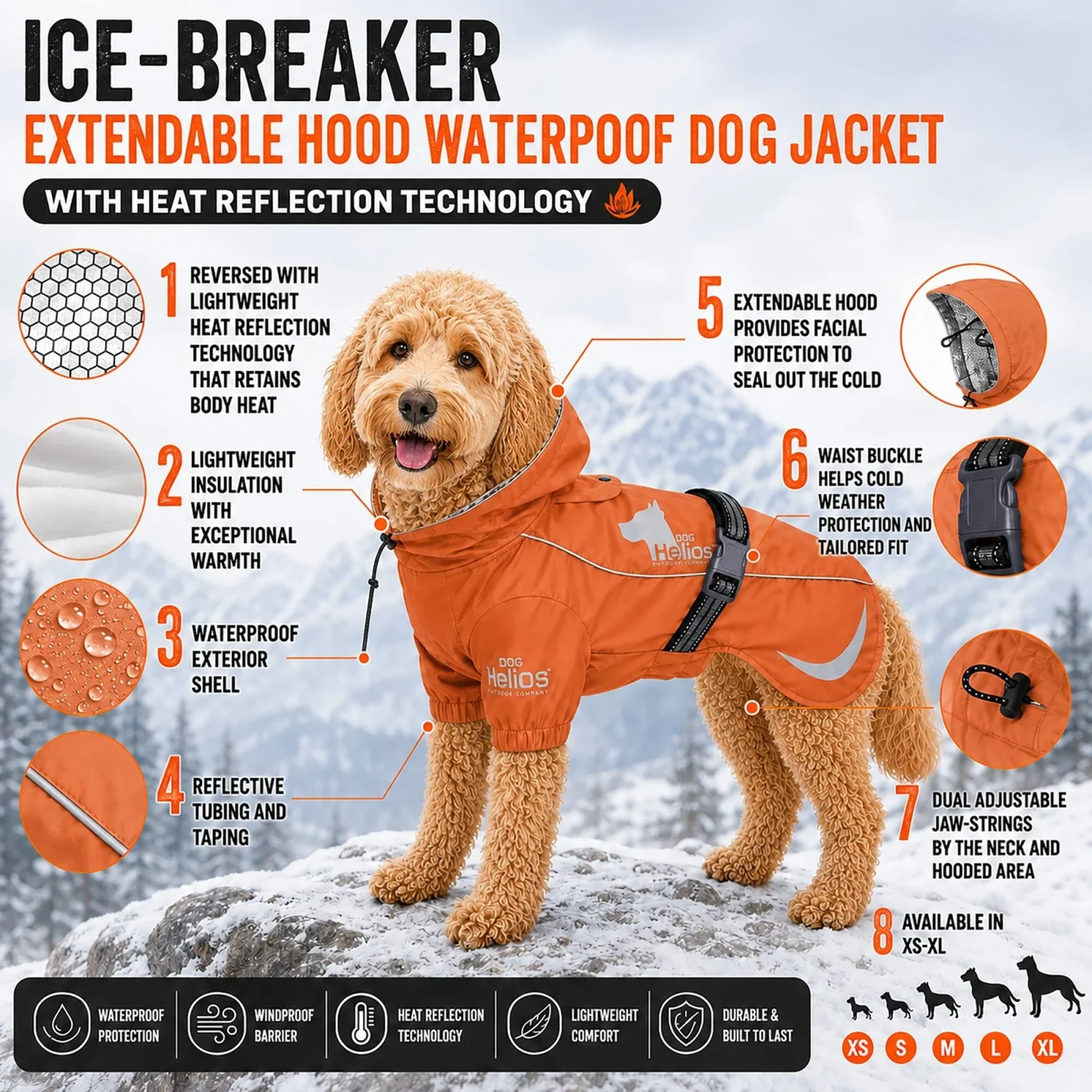 Dog Helios 'Ice-Breaker' Extendable Hooded Dog Coat w/ Heat Reflective Technology - Image 2