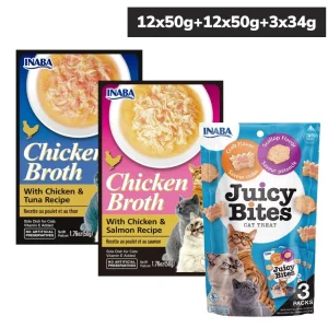 INABA Chicken Broth Chicken & Tuna and Chicken & Salmon and Juicy Bites Scallop & Crab Flavoured Combo Cat Treats