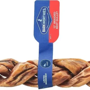 Barkworthies Beef Gullet Braided 12" Dog Chews - 12 ct Case - Case of 1