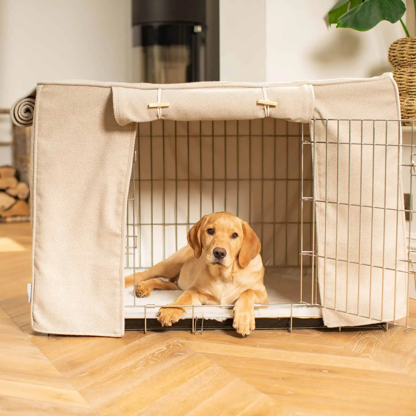 Dog Crate Cover in Natural Herringbone Tweed by Lords & Labradors - Image 2