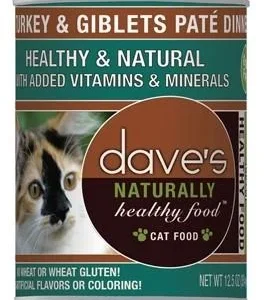 Dave's Pet Food Naturally Healthy Turkey & Giblets Pate Dinner Canned Cat Food - 12 oz Cans - Case of 12