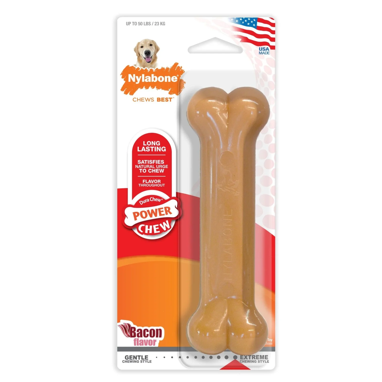 Nylabone Classic Bone Durable Power-Chew Bacon Flavored Nylon Chew Dog Toy