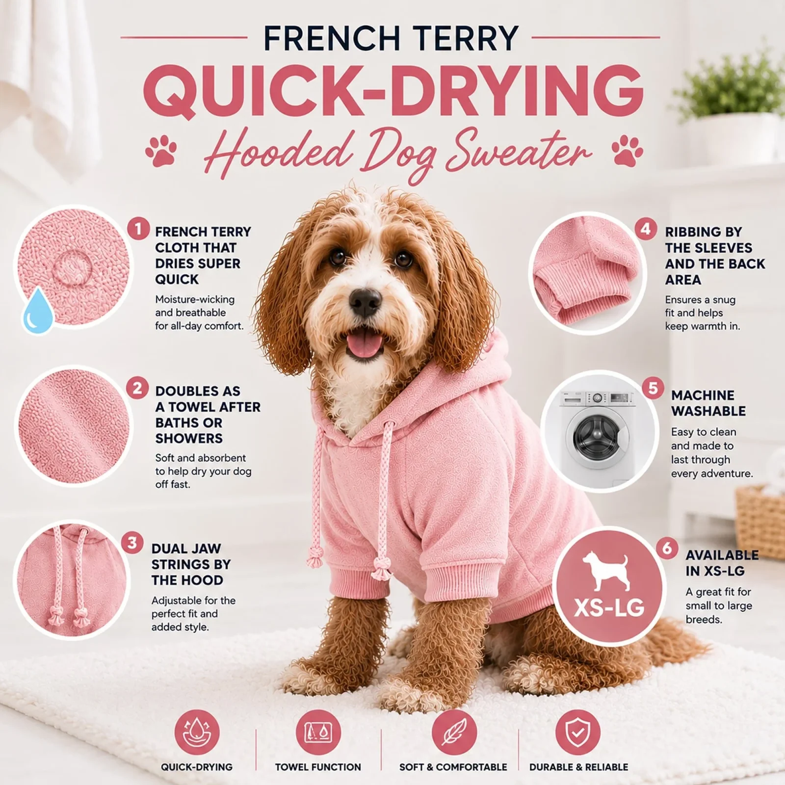 Pet Life ® French Terry Ultra-Soft Quick-Drying Hooded Dog Sweater - Image 2