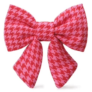 Pink and Red Houndstooth Lady Dog Bow