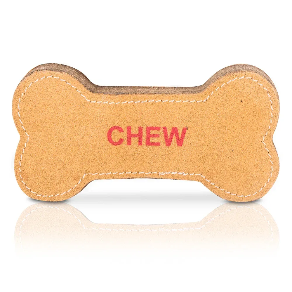 Pawpourri Bone Shaped Suede Leather Chew Toy for Dogs (Brown)