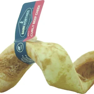 Barkworthies Curly Beef Cheek Dog Bone - 6 ct Case - Case of 1