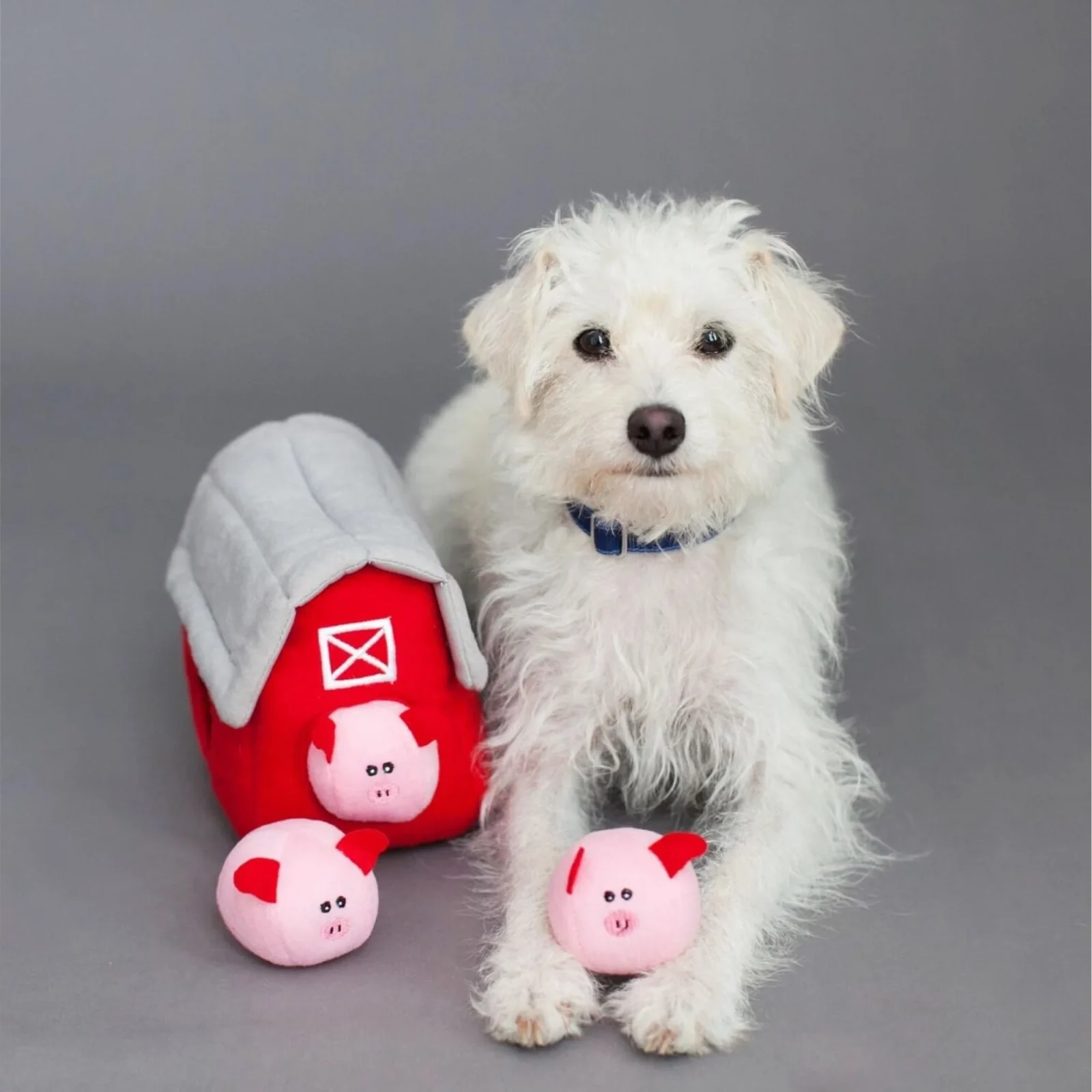 Zippy Paws Zippy Burrow with Bubble Babiez Pig Barn Plush Toy for Dogs - Image 2