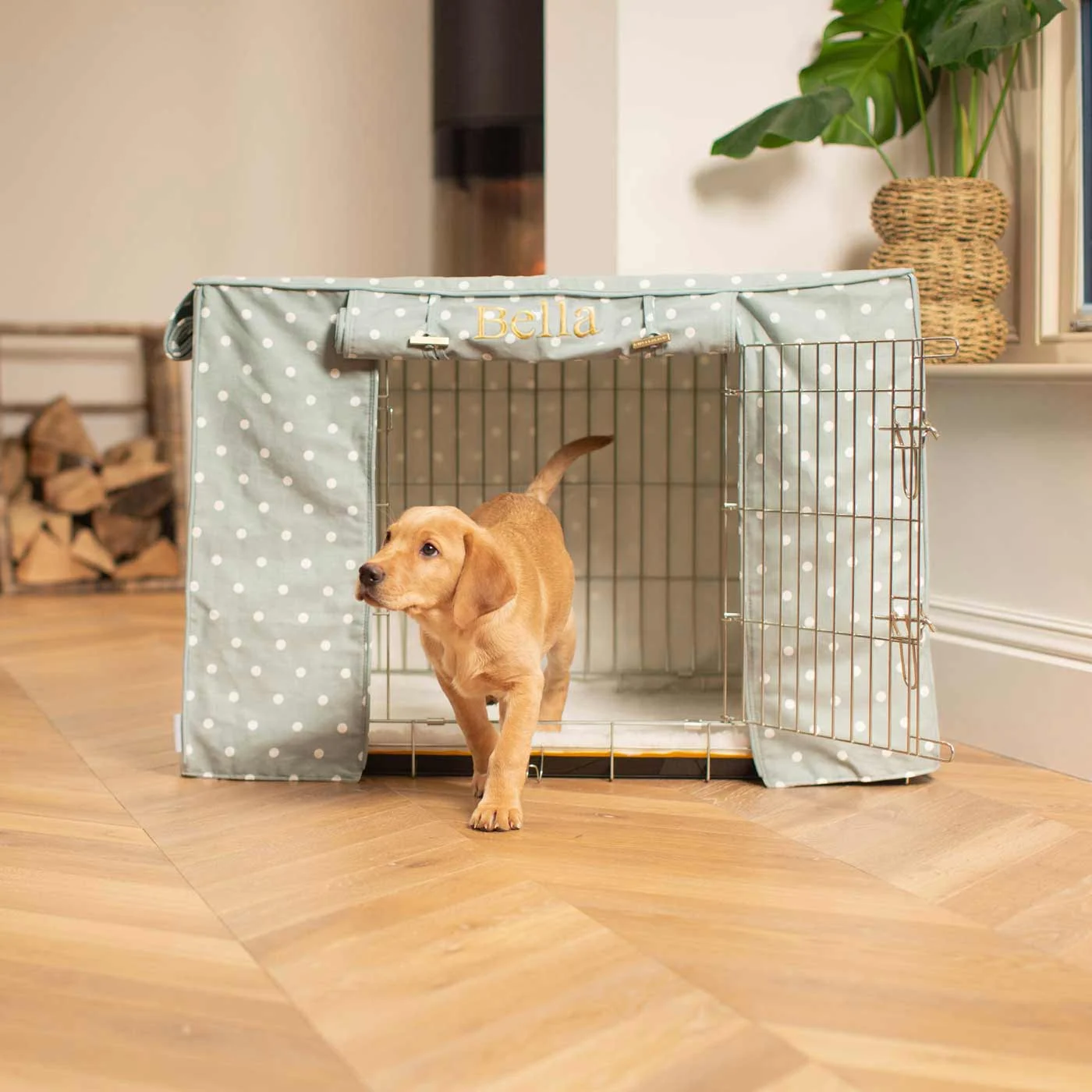 Dog Crate Cover in Duck Egg Spot Cotton by Lords & Labradors - Image 2