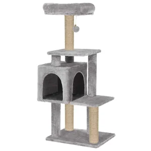 Furrlovers Plush Cat Scratching Post & Activity Tree with Hammock, Condo & Sisal Rope (Grey)