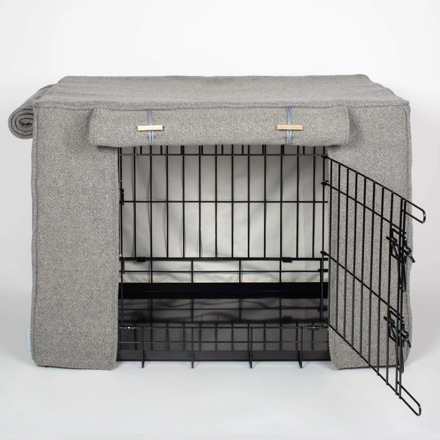 Dog Crate Cover in Pewter Herringbone Tweed by Lords & Labradors - Image 2