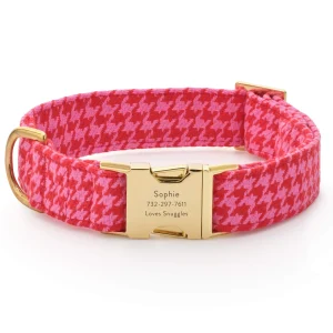 Pink and Red Houndstooth Dog Collar