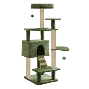 Furrlovers Fur Fabric Multilevel Activity Tree with Detachable Bed & Climbing Ladder for Cats (Green)