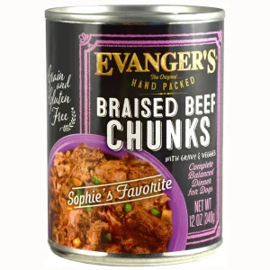 Evanger's Braised Beef Chunks with Gravy Hand Packed Canned Dog Food - 13 oz Cans - Case of 12
