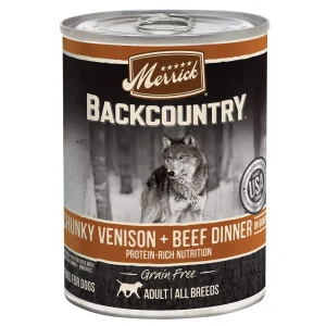 Merrick 'Backcountry' Grain-Free Chunky Venison & Beef Canned Wet Dog Food- 12.7 oz Cans - Case of 12