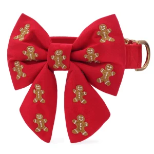 Gingerbread Man Embroidered Lady Bow Collar