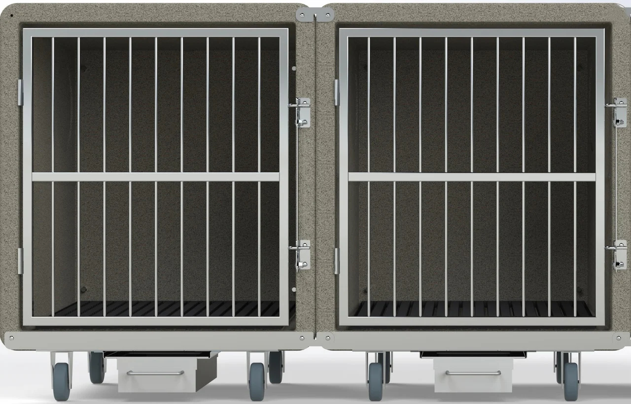 Groomer's Best Modular Kennel 2 Bank Grey Side-by-Side +2 Bases