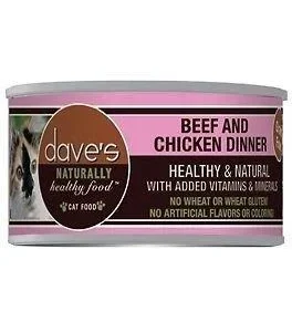 Dave's Pet Food Naturally Healthy Beef & Chicken Dinner Canned Cat Food - 3 oz Cans - Case of 24