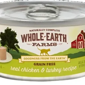 Whole Earth Farms Grain-Free Real Chicken & Turkey Recipe Canned Cat Food - 5 oz Cans - Case of 24