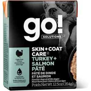 Petcurean GO! Skin & Coat Care Turkey & Salmon Pate' Wet Dog Food - 12.5 oz - Case of 12