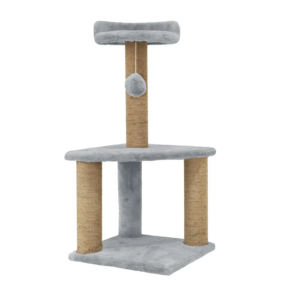 Furrlovers Two Floor Soft Fur Activity Cat Tree for Kittens & Cats with Scratching Post, Natural Sisal Rope & Hanging Ball (Grey) - Image 2