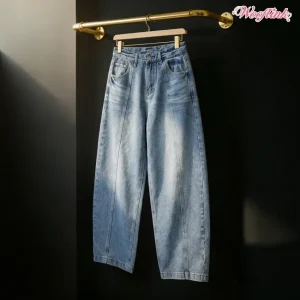 Wooflink Barrel Jean Stone Wash Jeans for Mom