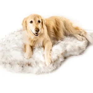 PupRug™ Faux Fur Orthopedic Dog Bed Cover - Curve White with Brown Accents (Bed Not Included)