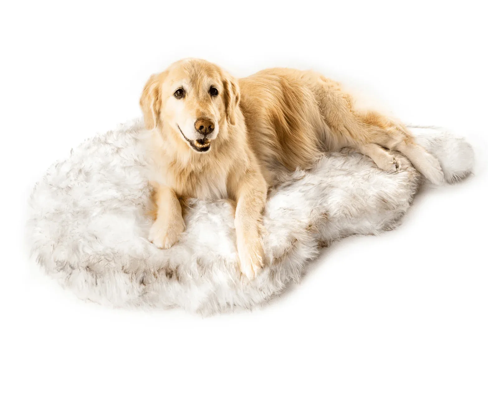 PupRug™ Faux Fur Orthopedic Dog Bed Cover - Curve White with Brown Accents (Bed Not Included)
