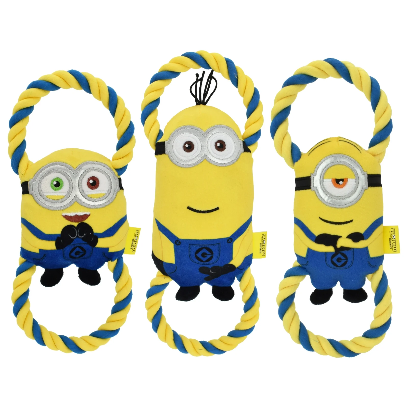 Multipet Minion Double Rope Tug Squeak and Plush Dog Toy - Assorted