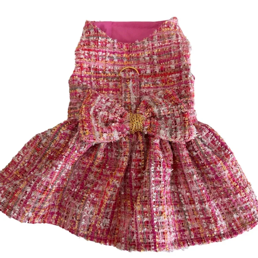 The Paris Pink Tweed Couture Dog Harness Dress - Image 2
