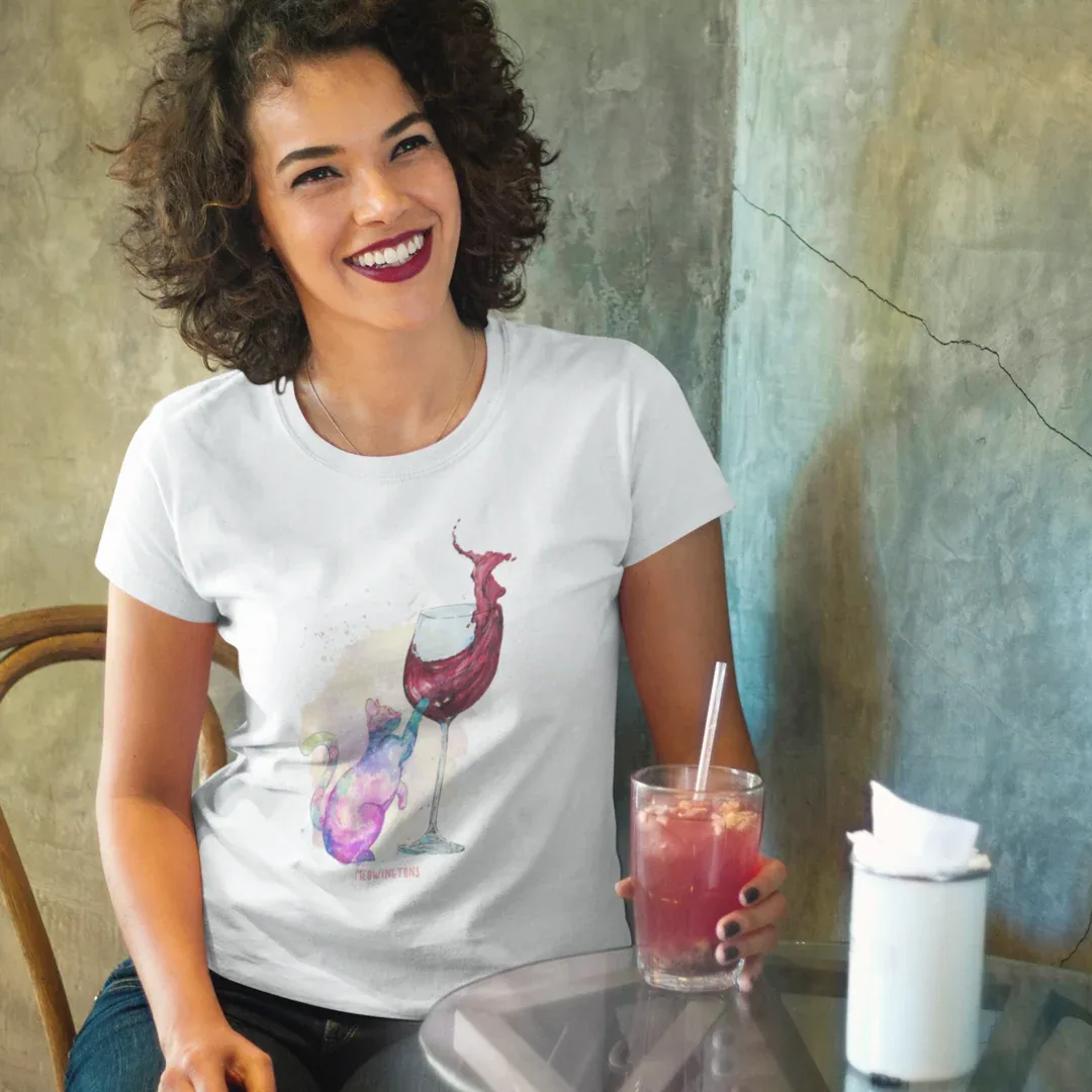 Feline Tipsy Cat Wine T-Shirt - Image 2