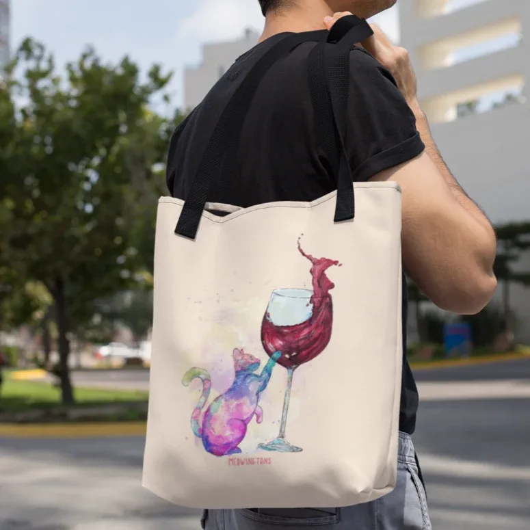 Feline Tipsy Cat Wine Tote Bag - Image 2