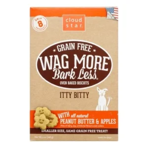 Cloud Star Grain-Free Wag More Bark Less Itty Bitty Peanut Butter & Apples Oven Baked Dog Biscuit Treats - 7 oz Bag