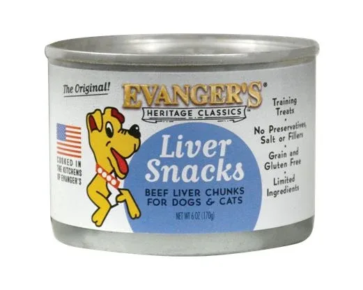 Evanger's Liver Snacks for Dogs All Meat Classic Canned Wet Dog Food - 6 oz Cans - Case of 12