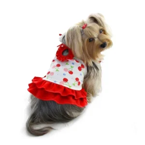 Soft Knit Cotton Cherries Sundress with Shoulder Ties - Klippo Pet