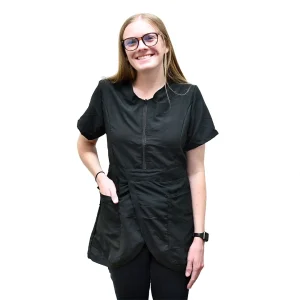 EZCare Half-Zip Tieback Smock Black