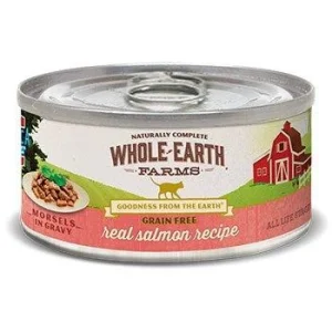 Whole Earth Farms Grain-Free Salmon Morsels in Gravy Recipe Canned Cat Food - 5 oz Cans - Case of 24