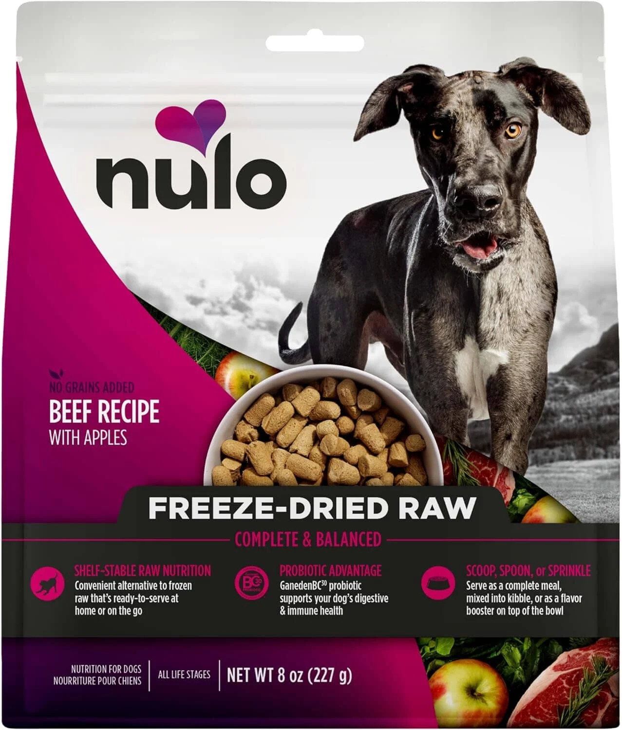 Nulo Grain-Free Freeze-Dried Raw Beef Recipe with Apples Complete and Balanced Dry Dog Food