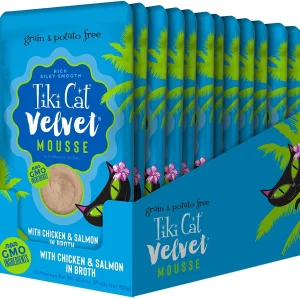 Tiki Cat Velvet Mousse Chicken & Salmon Cat Food in Pouches - 2.8 oz Pouches - Case of 12