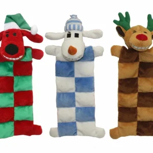 Multipet Loofa Christmas Squeaker Mat Assortment (Santa, Reindeer, Snowman) 12 in