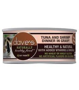 Dave's Pet Food Naturally Healthy Tuna & Shrimp Dinner in Gravy Canned Cat Food - 5.5 oz Cans - Case of 24