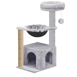 Furrlovers Cat Condo Activity Tree with Jute Scratcher, Hammock & Ball Toy (Grey)