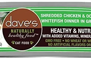 Dave's Pet Food Shredded Chicken and Ocean Whitefish Dinner in Gravy Canned Cat Food - 2.8 oz Cans - Case of 24