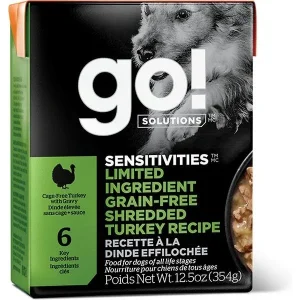 Petcurean GO! Sensitivities LID Grain Free Shredded Turkey Wet Dog Food - 12.5 oz - Case of 12