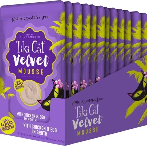 Tiki Cat Velvet Mousse Chicken & Egg Cat Food in Pouches - 2.8 oz Pouches - Case of 12
